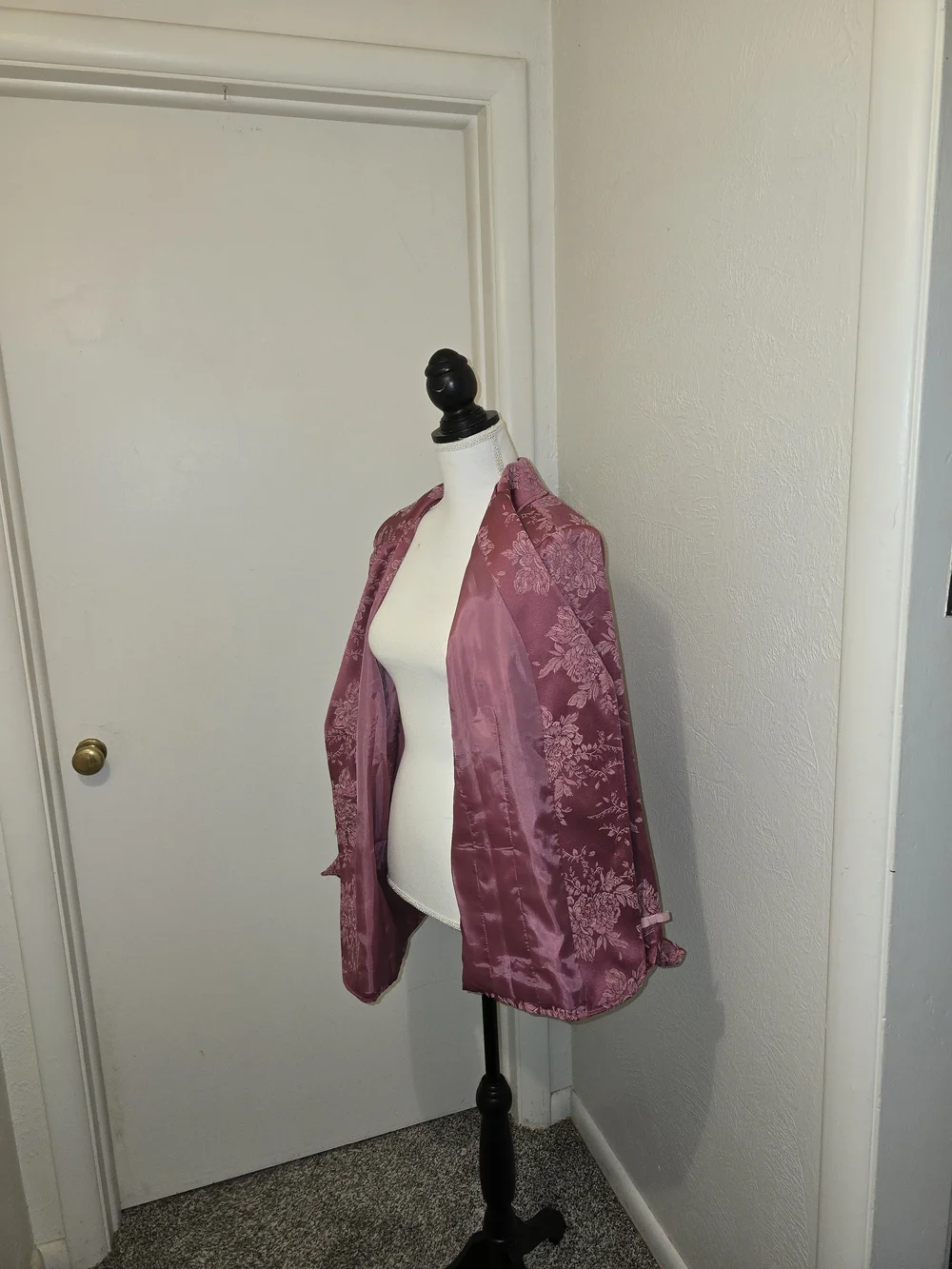 Rose Pink Floral Satin Blazer Jacket